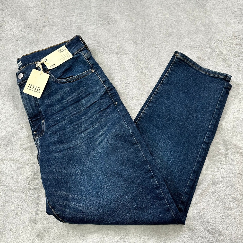 a.n.a High-Rise Straight Jeans Womens 14 Dark Moon Blue Stretch Denim NWT